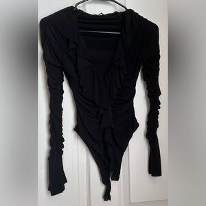 Fashion Nova Black Ruffled Bodysuit